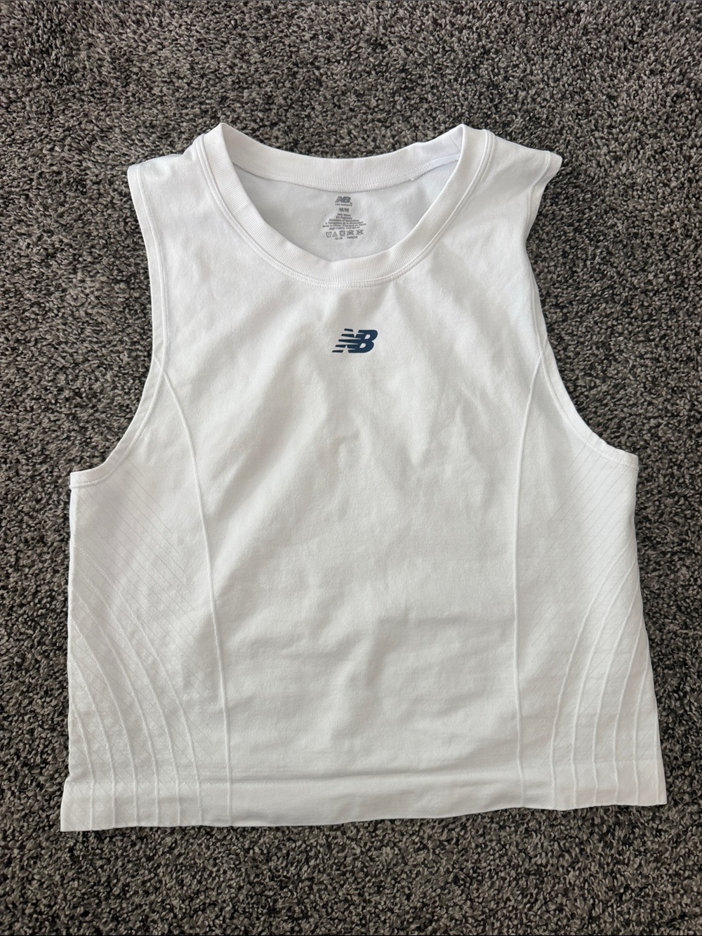 New Balance White Crop Tank with Navy NB Logo